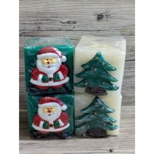 Vtg Christmas Tree & Santa Clause Candles Set of 4 NOS (cb5
